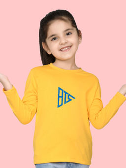 Nusyl - Girls Yellow Text Printed Full Sleeves T-shirt