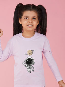 Nusyl - Girls Lavender Space Graphic Printed T-shirt