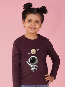 Nusyl - Girls Wine Space Graphic Printed T-shirt