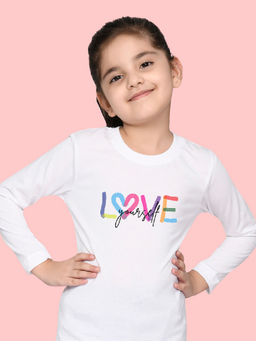 Nusyl - Girls White Love Printed Full Sleeves T-shirt