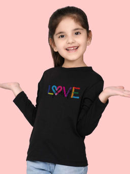 Nusyl - Girls Black Love Printed Full Sleeves T-shirt