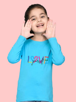 Nusyl - Girls Sky Blue Love Printed Full Sleeves T-shirt