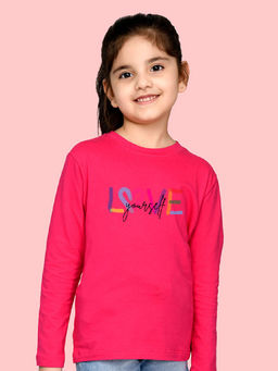 Nusyl - Girls Hot Pink Love Printed Full Sleeves T-shirt