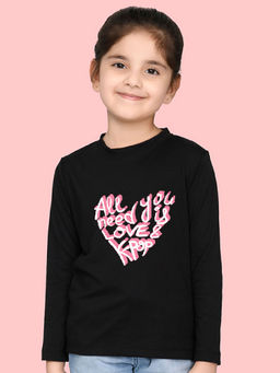 Nusyl - Girls Black Text Printed Full Sleeves T-shirt