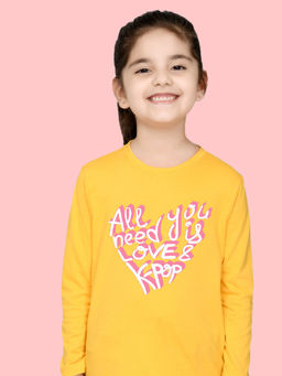 Nusyl - Girls Yellow Text Printed Full Sleeves T-shirt