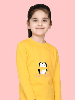 Nusyl - Girls Yellow Penguin Printed Full Sleeves T-shirt