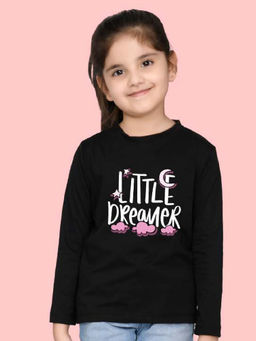Nusyl - Girls Black Little Dreamer Printed Full Sleeves T-shirt