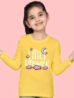 Nusyl - Girls Yellow Little Dreamer Printed Full Sleeves T-shirt