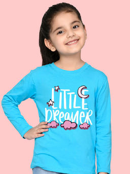 Nusyl - Girls Sky Blue Little Dreamer Printed Full Sleeves T-shirt