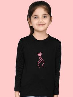 Nusyl - Girls Black Heart Printed Full Sleeves T-shirt