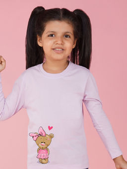 Nusyl - Girls Lavender Teddy Bear Graphic Printed T-shirt
