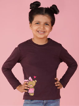 Nusyl - Girls Wine Teddy Bear Graphic Printed T-shirt