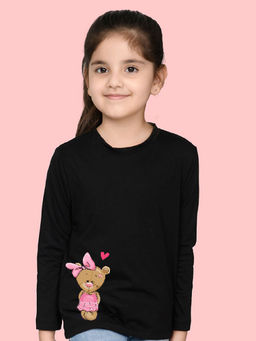 Nusyl - Girls Black Graphic Printed Full Sleeves T-shirt