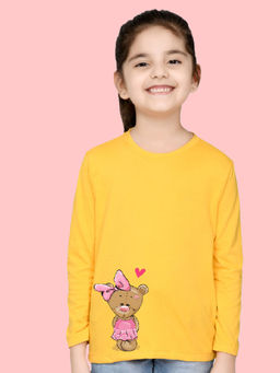 Nusyl - Girls Yellow Graphic Printed Full Sleeves T-shirt