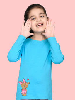 Nusyl - Girls Sky Blue Graphic Printed Full Sleeves T-shirt