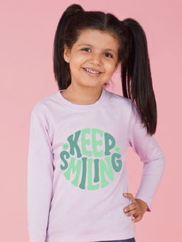 Nusyl - Girls Lavender Keep Smiling Typography Printed T-shirt