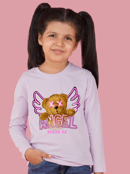 Nusyl - Girls Lavender Teddy Bear Graphic Printed T-shirt