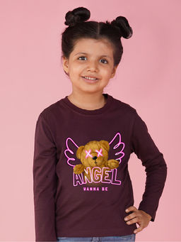 Nusyl - Girls Wine Teddy Bear Graphic Printed T-shirt