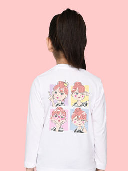 Nusyl - Girls White Selfie Graphic Printed Full Sleeves T-shirt
