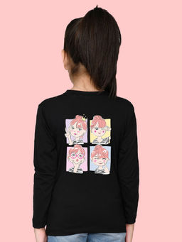 Nusyl - Girls Black Selfie Graphic Printed Full Sleeves T-shirt