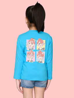 Nusyl - Girls Sky Blue Selfie Graphic Printed Full Sleeves T-shirt