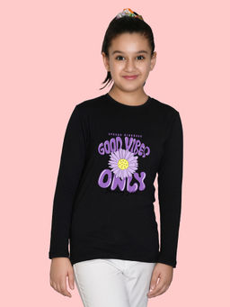 Nusyl - Girls Black Good Vibes Only Printed Full Sleeves T-shirt