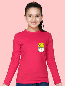 Nusyl - Girls Hot Pink Smile Printed Full Sleeves T-shirt