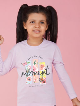 Nusyl - Girls Lavender Flower Printed T-shirt