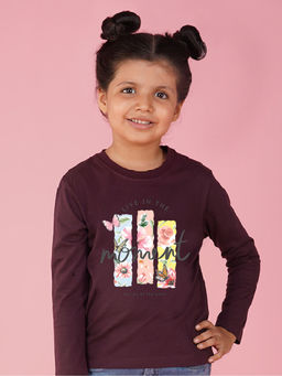 Nusyl - Girls Wine Flower Printed T-shirt