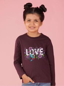 Nusyl - Girls Wine Flower Printed T-shirt