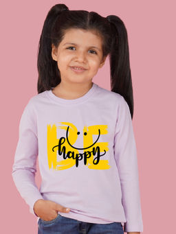 Nusyl - Girls Lavender Be Happy Text Printed T-shirt