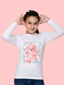 Nusyl - Girls White Teddy Graphic Printed Full Sleeves T-shirt