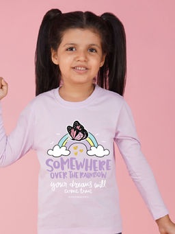 Nusyl - Girls Lavender Butterfly and Rainbow Graphic Printed T-shirt
