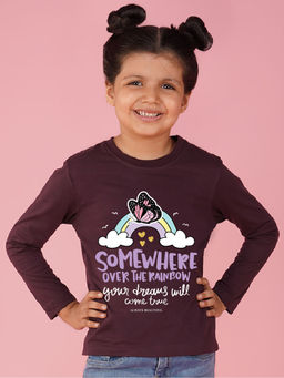 Nusyl - Girls Wine Butterfly and Rainbow Graphic Printed T-shirt