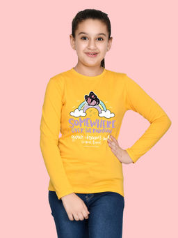 Nusyl - Girls Yellow Graphic Printed Full Sleeves T-shirt