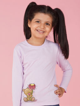 Nusyl - Girls Lavender Teddy Bear Graphic Printed T-shirt