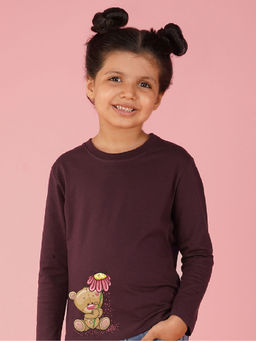 Nusyl - Girls Wine Teddy Bear Graphic Printed T-shirt