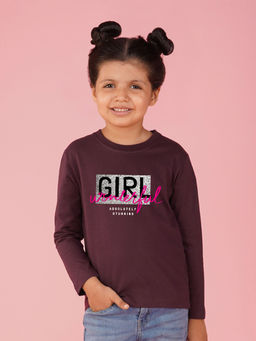 Nusyl - Girls Wine Text Printed Full Sleeves T-shirt