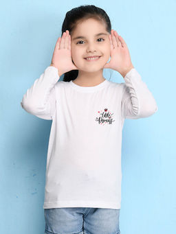 Nusyl - Girls White Little Princess Text Printed Full Sleeves T-shirt