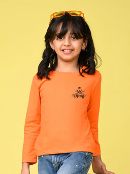 Nusyl - Girls Orange Little Princess Text Printed Full Sleeves T-shirt