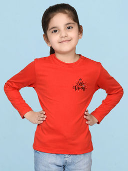 Nusyl - Girls Red Little Princess Text Printed Full Sleeves T-shirt