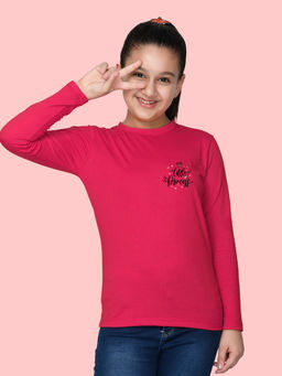 Nusyl - Girls Hot Pink Little Princess Text Printed Full Sleeves T-shirt