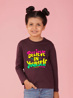 Nusyl - Girls Wine Believe In Yourself Text Printed Full Sleeves T-shirt
