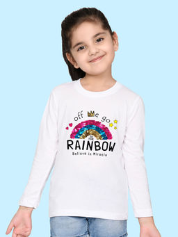 Nusyl - Girls White Text Printed Full Sleeves T-shirt