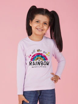 Nusyl - Girls Lavender Text Printed Full Sleeves T-shirt