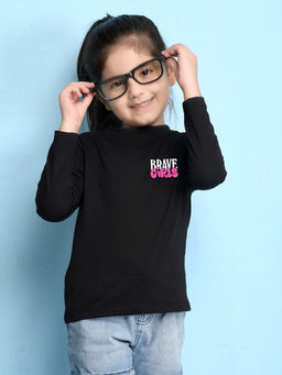 Nusyl - Girls Black Brave Text Printed Full Sleeves T-shirt