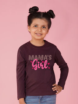 Nusyl - Girls Wine Text Printed Full Sleeves T-shirt