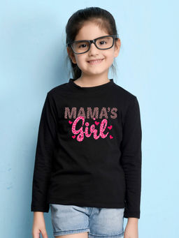Nusyl - Girls Black Text Printed Full Sleeves T-shirt