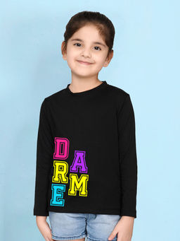 Nusyl - Girls Black Dream Text Printed Full Sleeves T-shirt