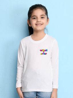 Nusyl - Girls White Whatever Text Printed Full Sleeves T-shirt